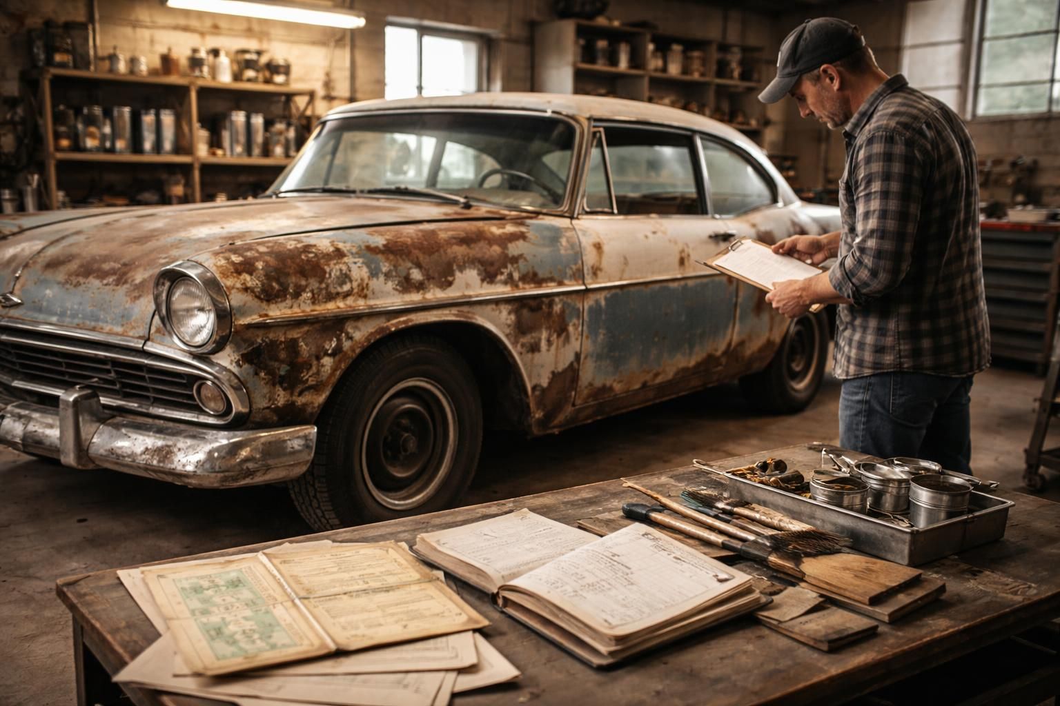 découvrez notre checklist complète pour l'achat d'une voiture ancienne à restaurer, avec conseils sur la corrosion et les documents indispensables.