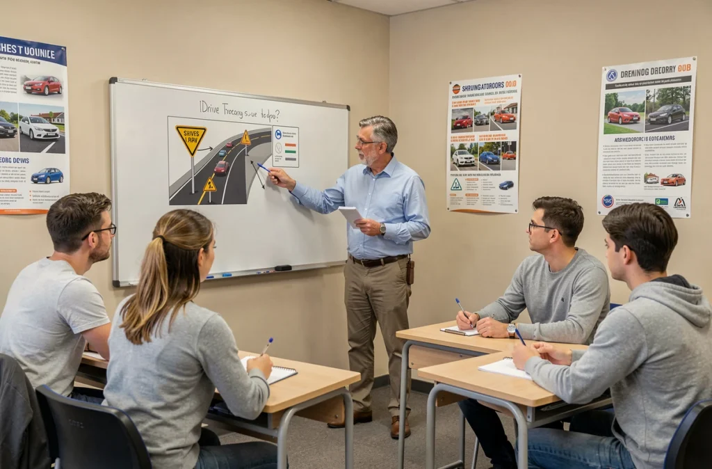 Cours de code de la route dans une salle de formation de l'auto-école CEFR Jean Jaurès