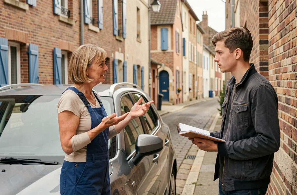 Monitrice expliquant un exercice à un élève rue des Javelles à Romorantin-Lanthenay
