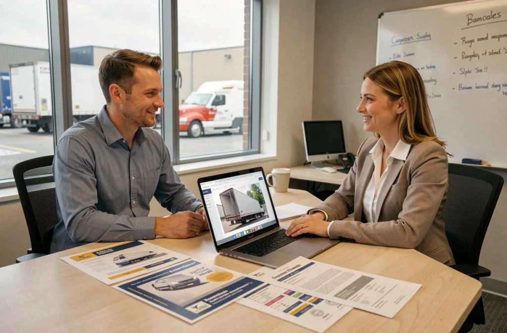 Comparaison d'offres pour l'achat d'une remorque frigorifique dans un bureau professionnel de transport