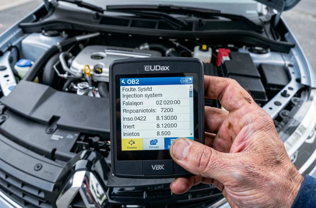 Écran de diagnostic OBD2 affichant un code d'injection sur une Renault Clio 5