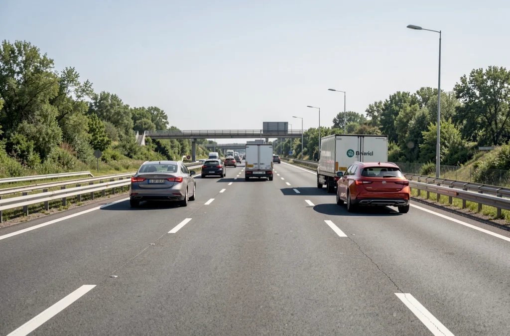 Voitures qui roulent en file sur une autoroute en gardant leurs distances